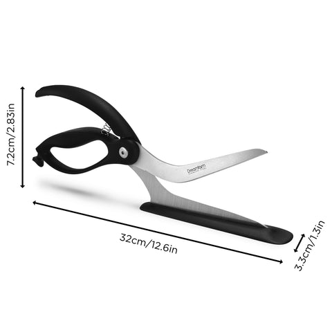Dreamfarm Scizza stainless steel blades stay sharp for repeated slicing tasks.