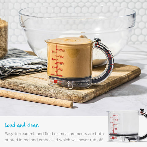 Dreamfarm Upcup features red-etched marks on BPA-free Tritan for lasting readability