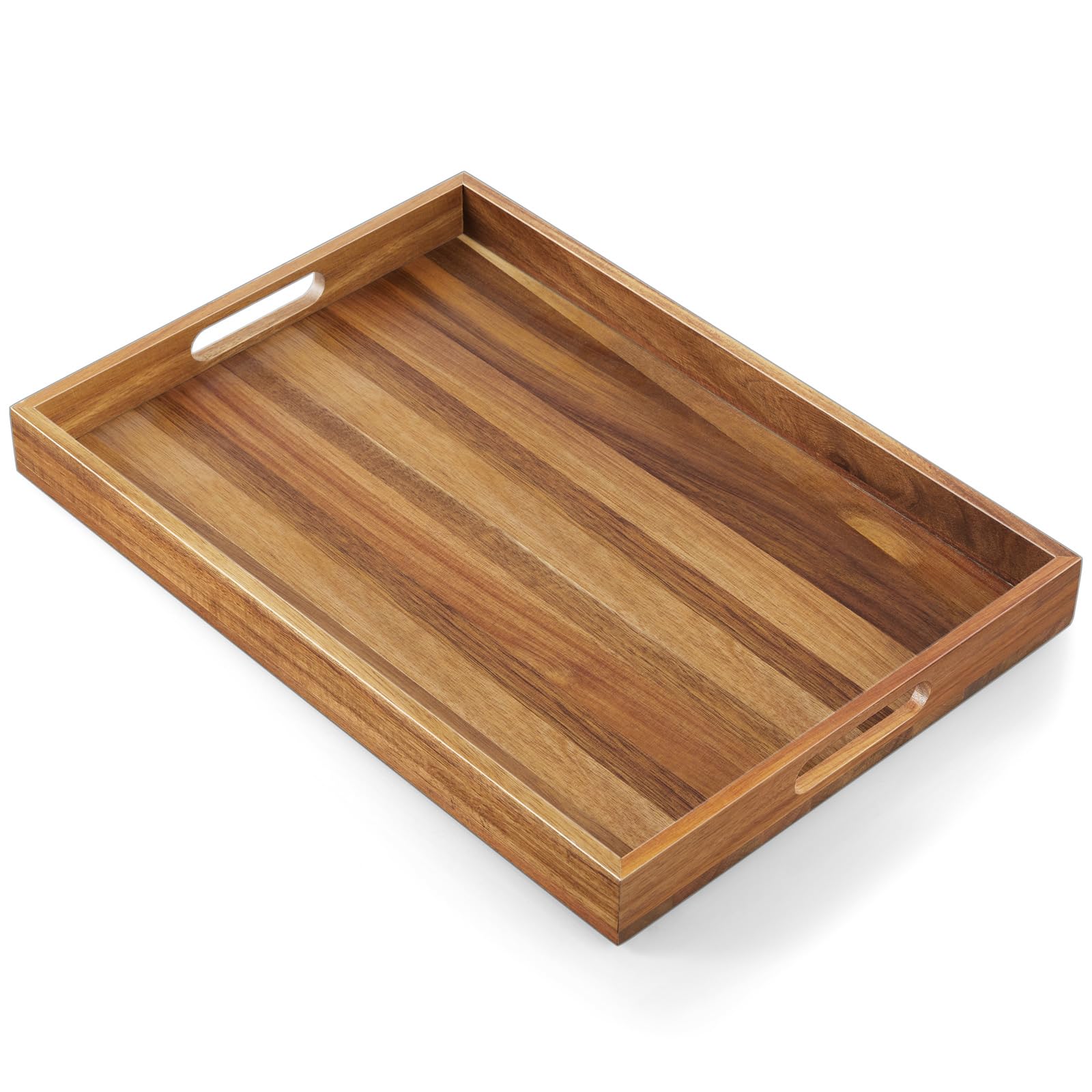 Dreamkey 17-inch acacia wood serving tray top view, ideal for presenting meals.