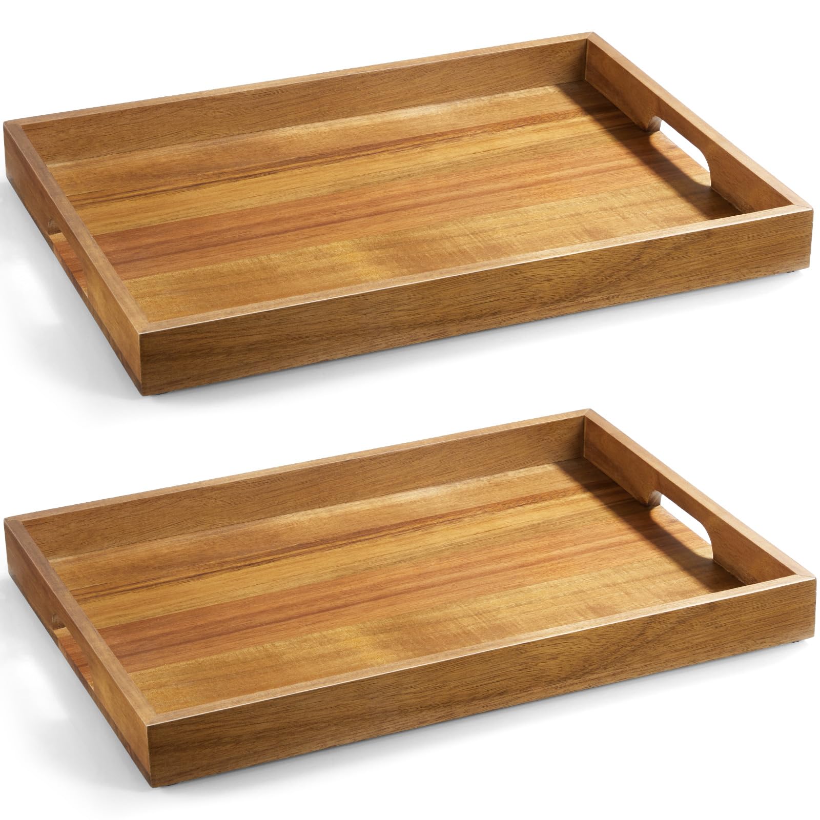 DreamKey acacia wood serving tray with handles ideal for meals and reducing spills.