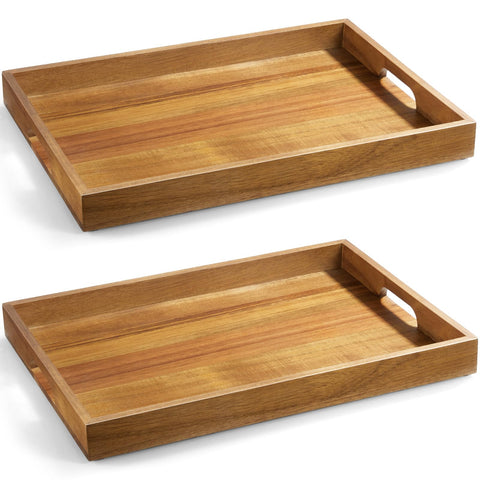 DreamKey acacia wood serving tray with handles ideal for meals and reducing spills.
