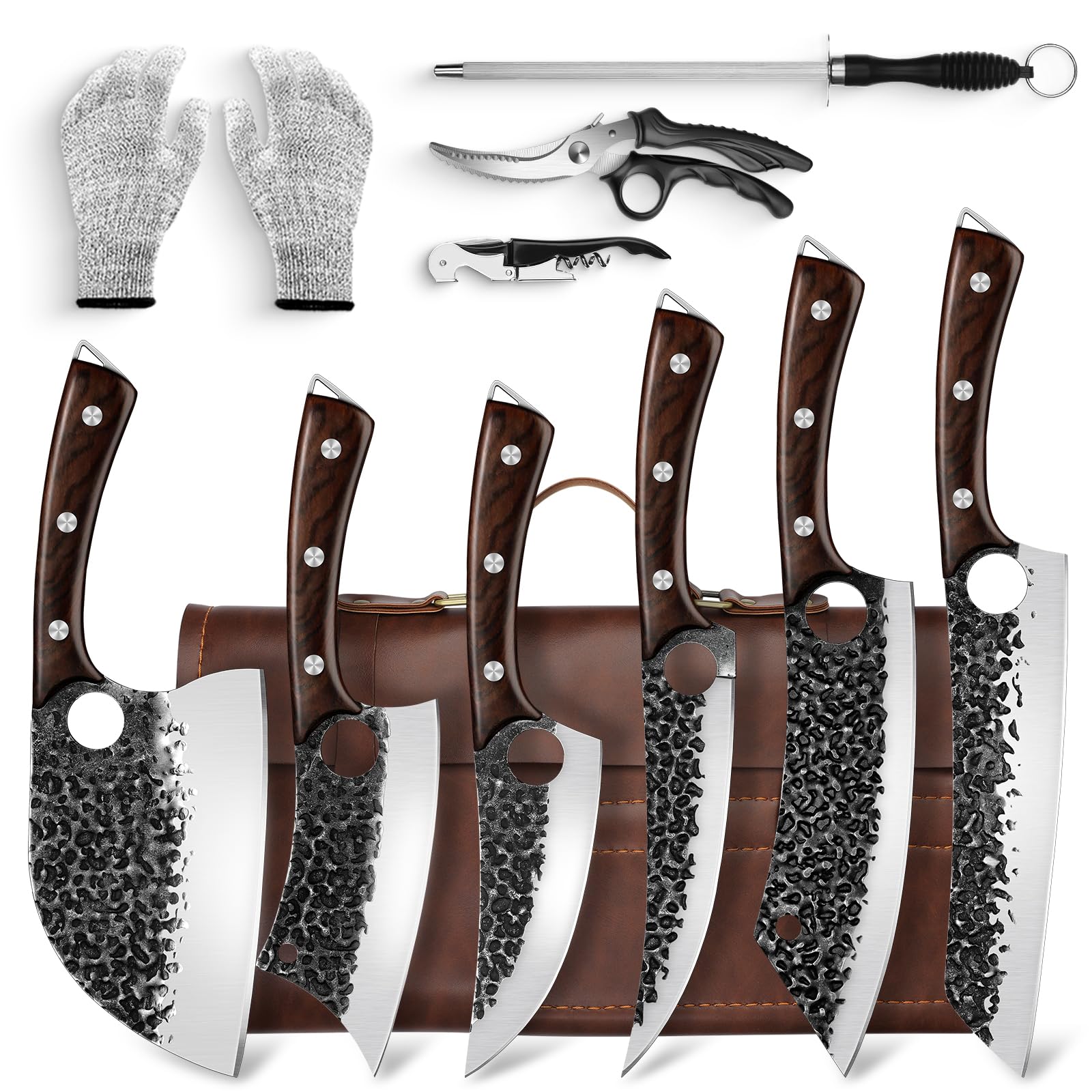 DRGSKL Serbian Knife Set blade detail highlights precision edge for clean cuts.
