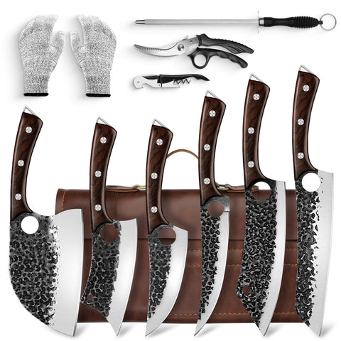 DRGSKL Serbian Knife Set blade detail highlights precision edge for clean cuts.
