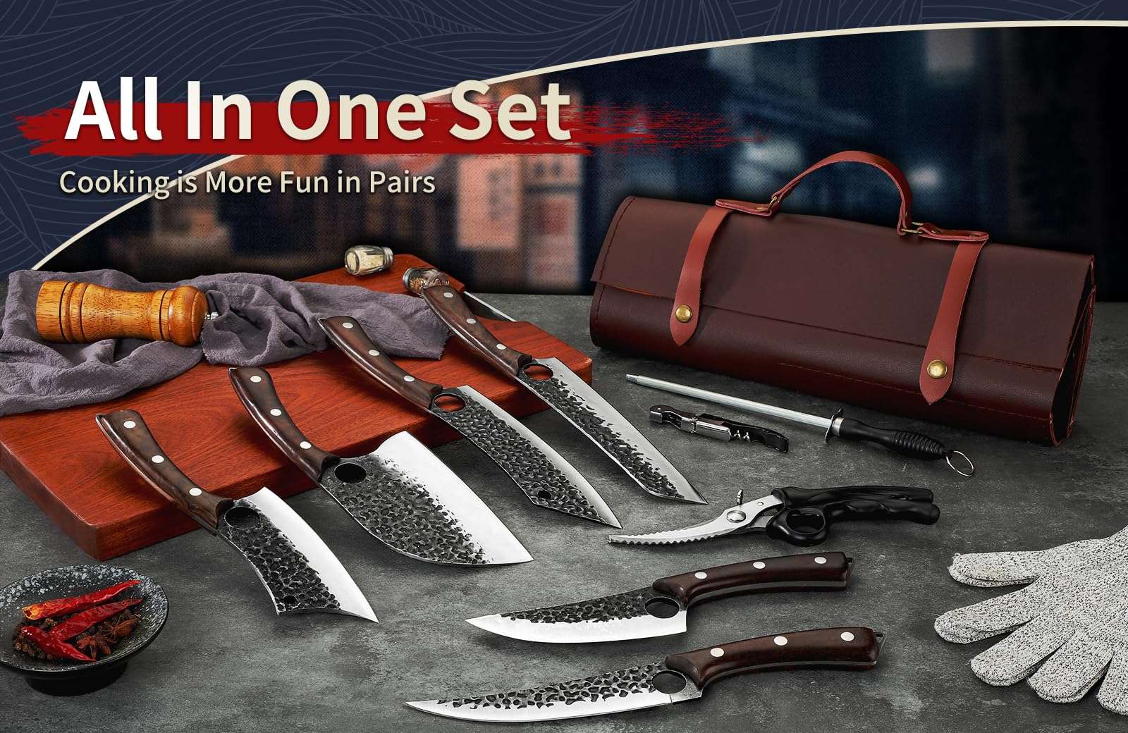 DRGSKL Serbian Knife Set full tang balance supports comfortable prep.