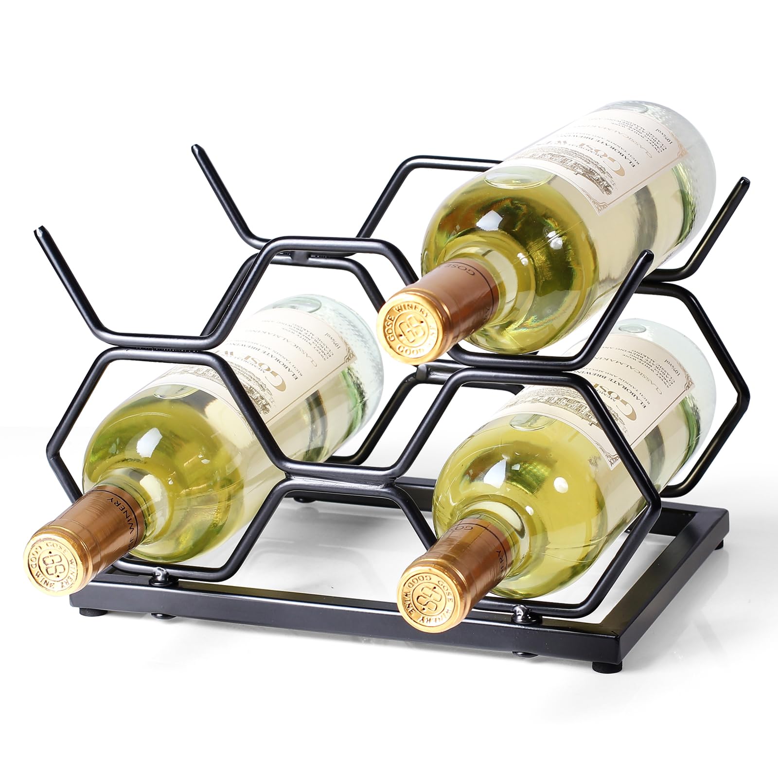 Drincarier balance 5-bottle rack on a countertop for organized wine storage.
