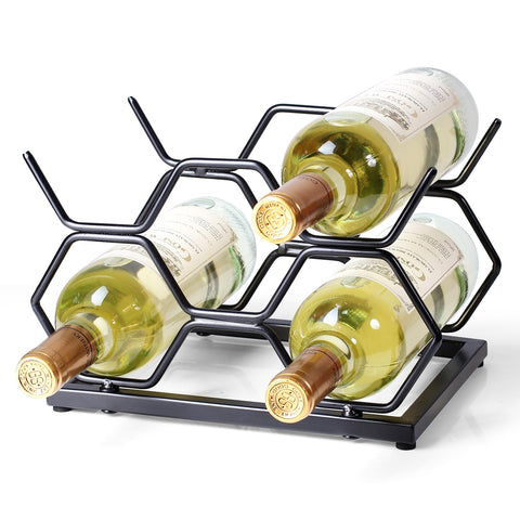 Drincarier balance 5-bottle rack on a countertop for organized wine storage.
