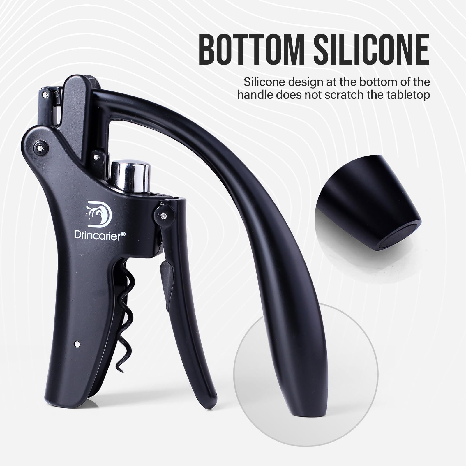 Drincarier ergonomic long handle reduces effort during corking