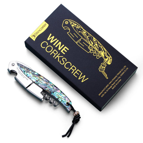 Drincarier shell-handle corkscrew closeup for smooth cork removal