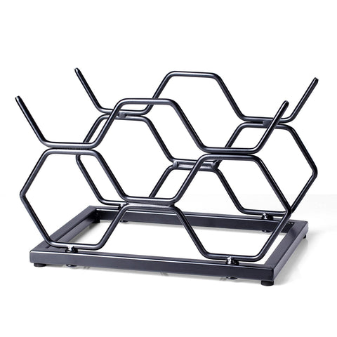 Drincarier tabletop display supports wine bottles stylishly on countertops.