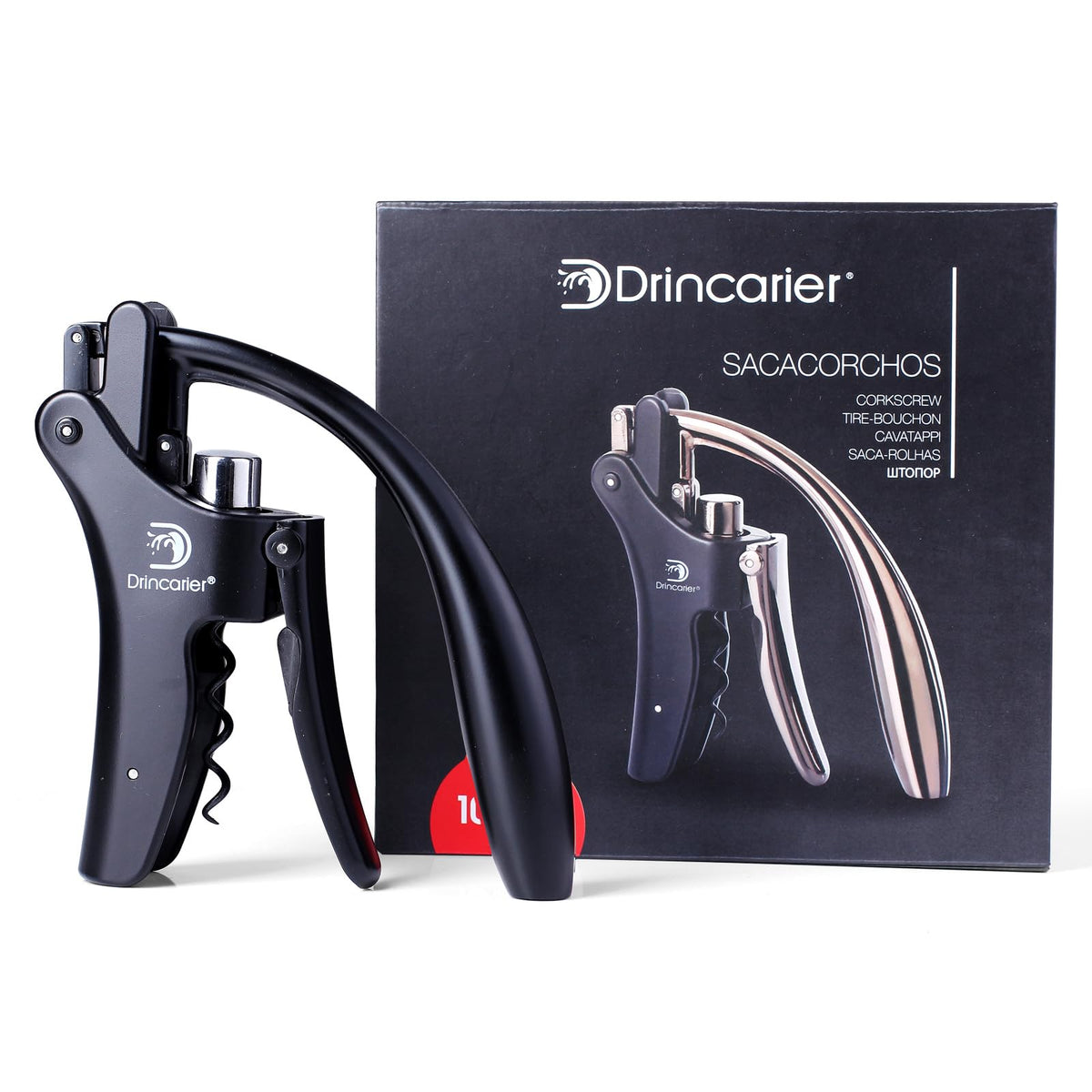 Drincarier vertical lever corkscrew with non-stick worm for smooth uncorking