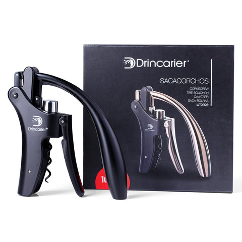 Drincarier vertical lever corkscrew with non-stick worm for smooth uncorking