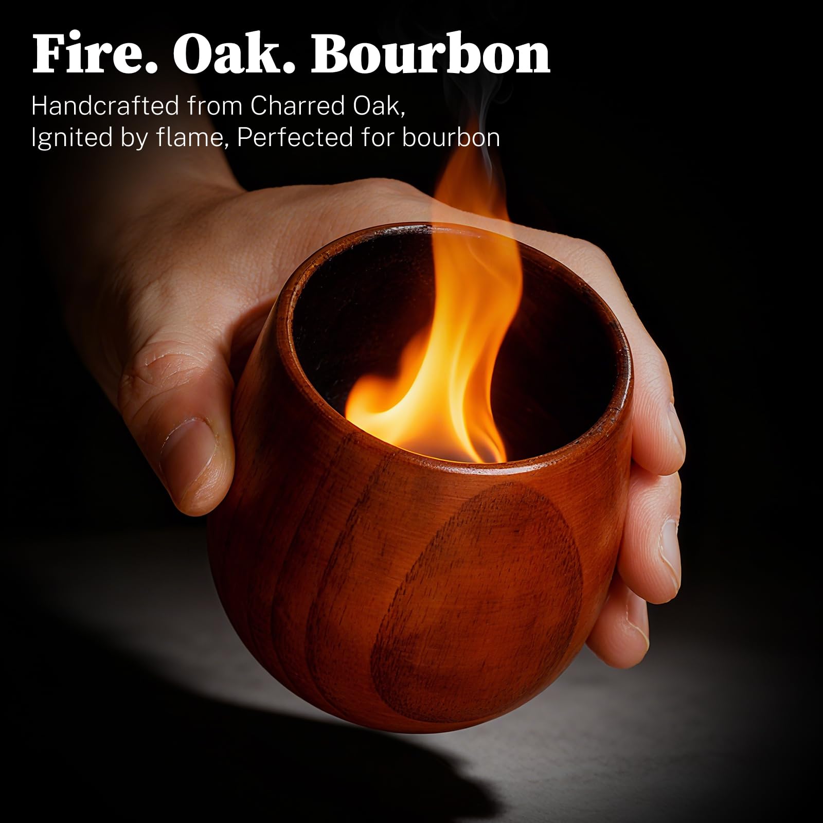 DrinkSay Charred Oak Glass interior view, showing natural insulation that keeps whiskey cool.