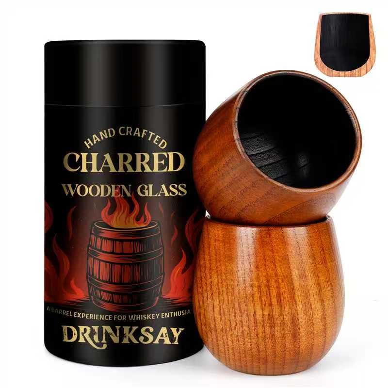 DrinkSay Charred Wood Bourbon Glass pour close-up, emphasizing smoky oak aroma for a richer sip.