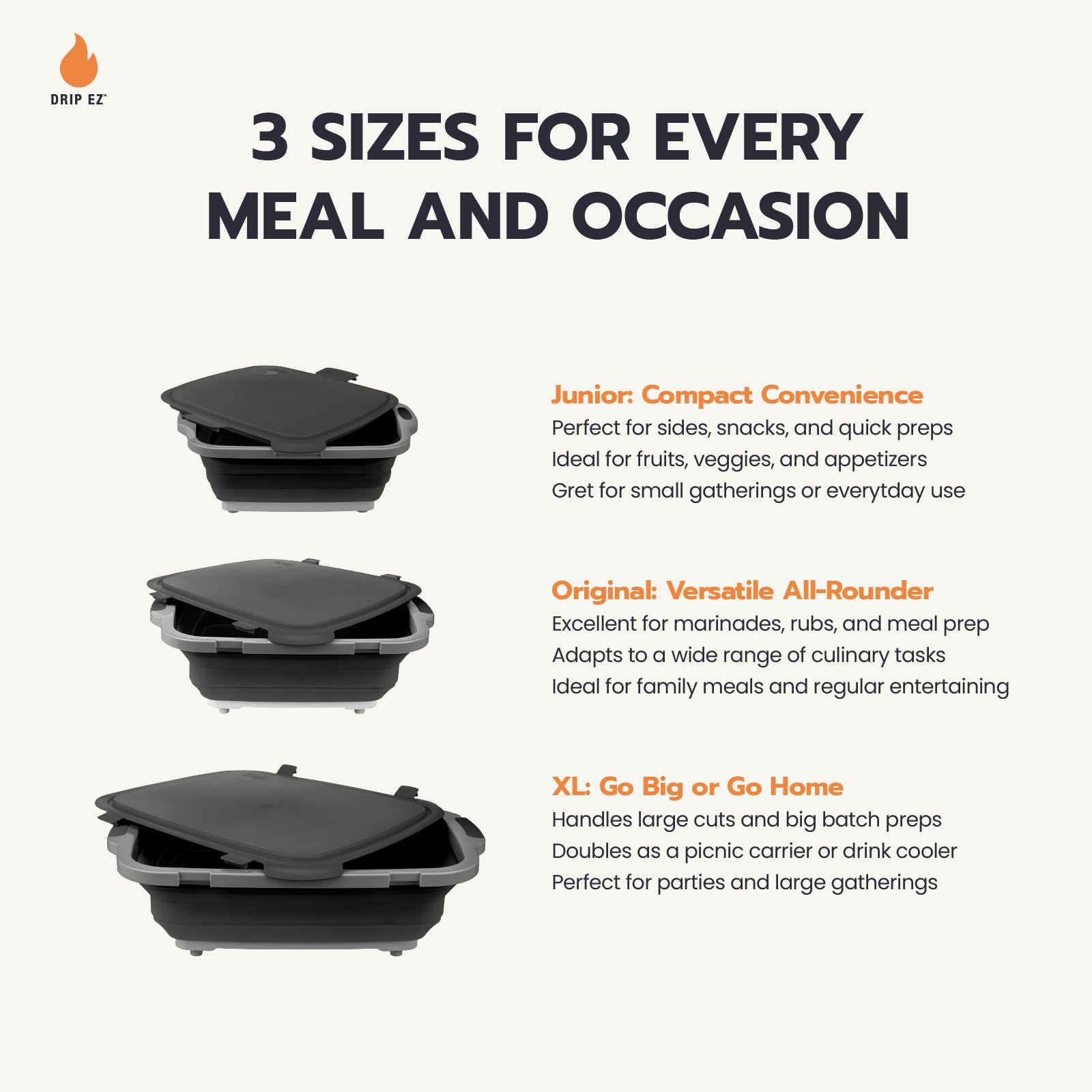 Drip EZ prep tub with built-in cutting board for on-site prep.