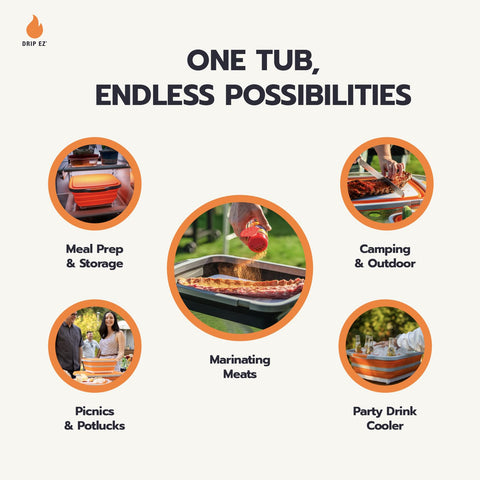 Drip EZ cutting-board tub, built-in surface for quick chopping.