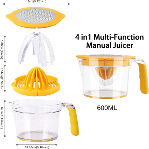 Drizom measuring cup feature for precise juice in recipes.