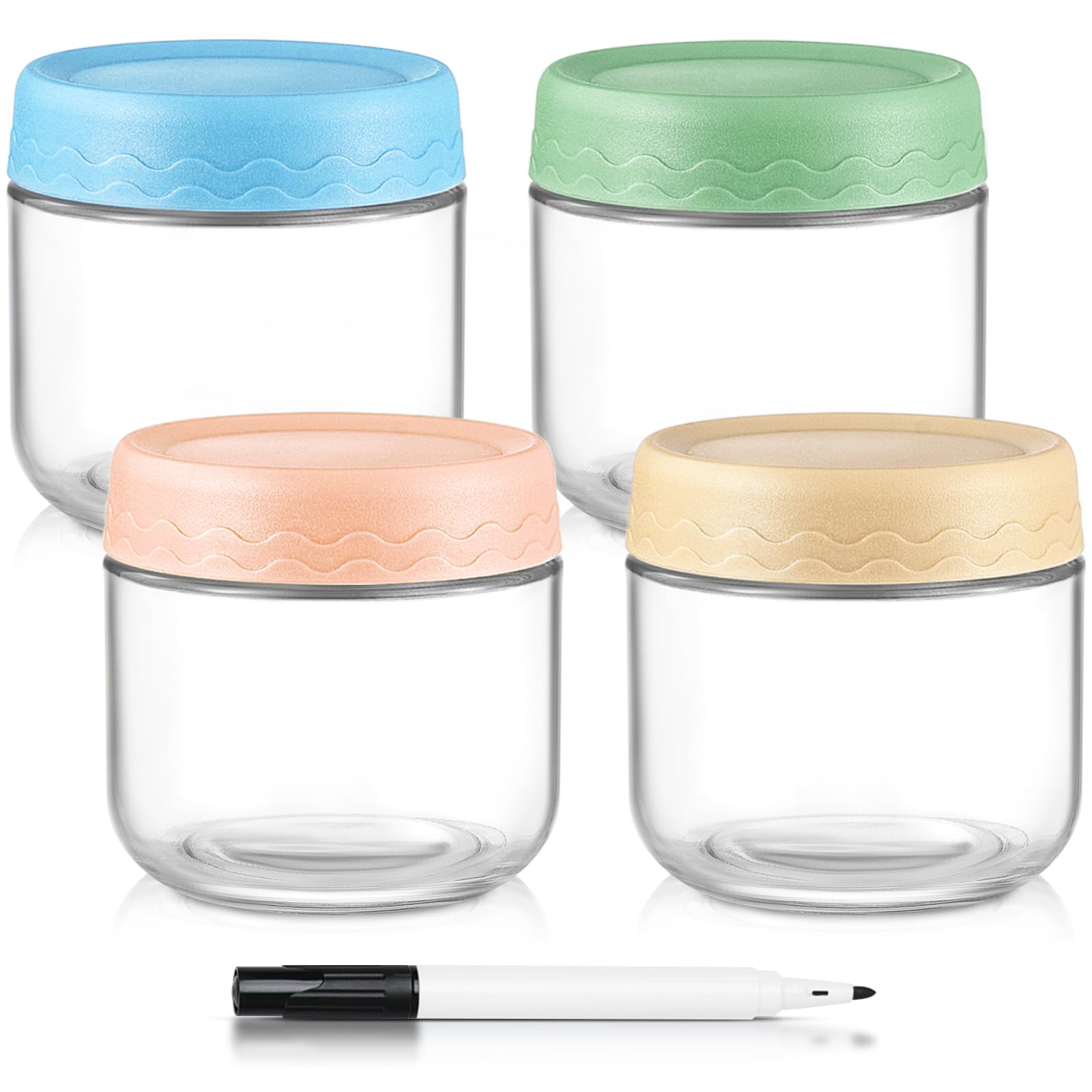 DRKIO 10oz glass jar with wide-mouth lid for easy filling and cleaning.