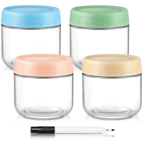 DRKIO 10oz glass jar with wide-mouth lid for easy filling and cleaning.
