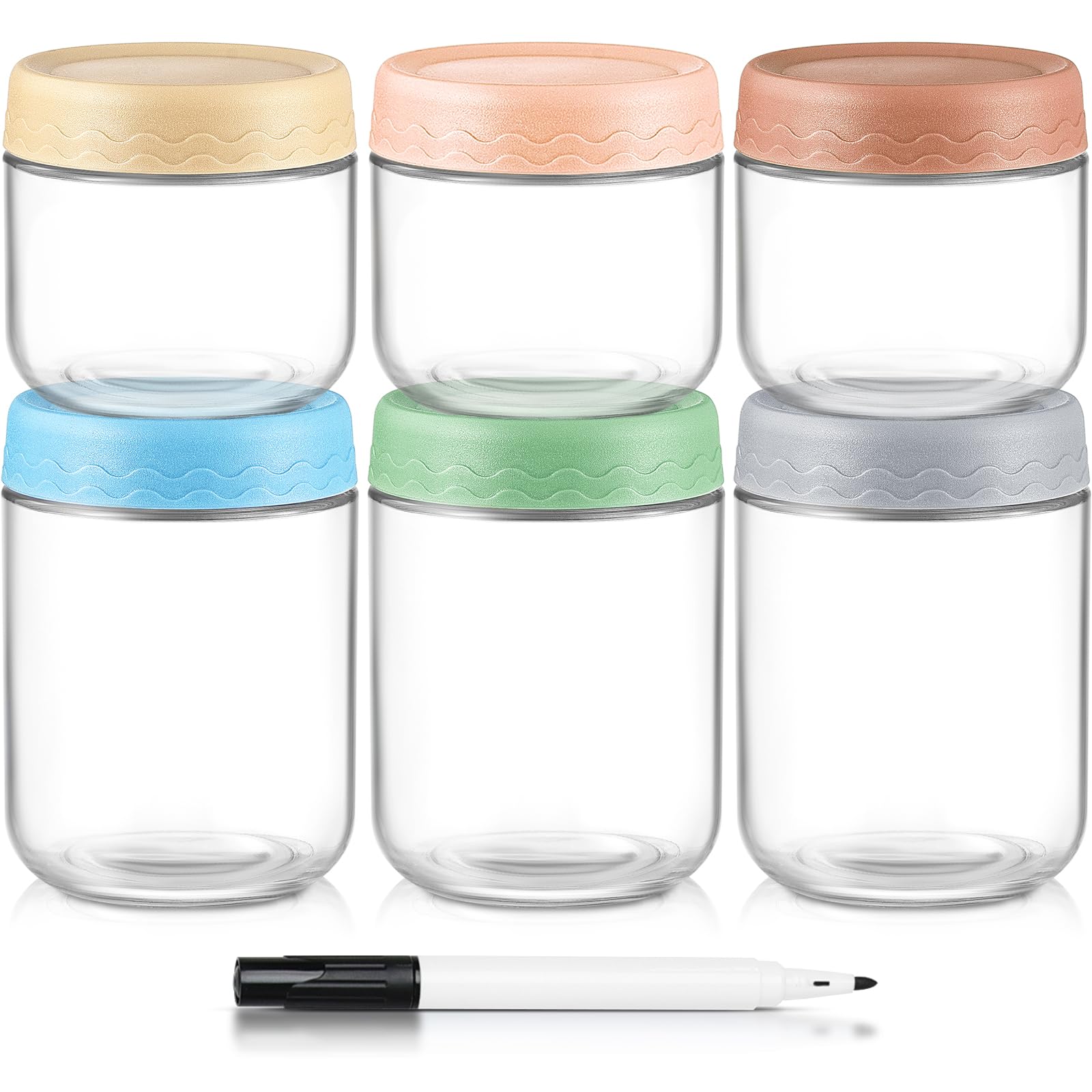 DRKIO glass jars with wide mouths ideal for yogurt, oats, jams, and easy meal prep.