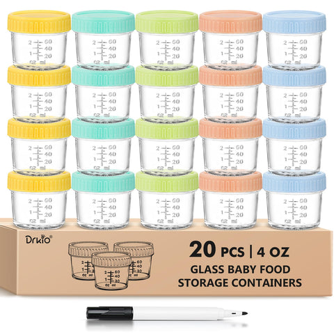 DRKIO 4 oz glass baby food jar for homemade purees and snacks