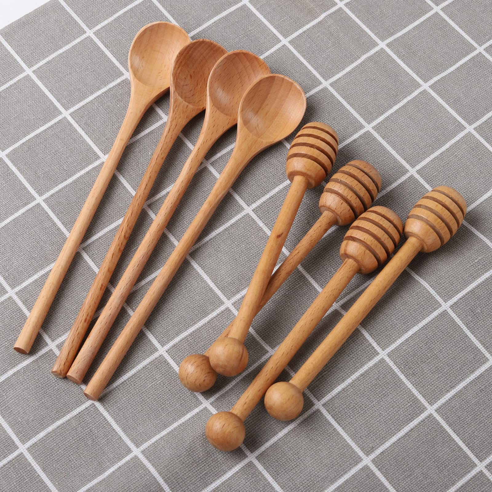 DROENTIL beech honey-dipper-sticks closeup highlighting natural wood grain.