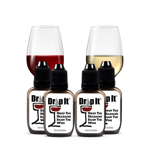Drop It Wine Drops original 10ml bottle eases wine sensitivities by reducing sulfites and tannins.