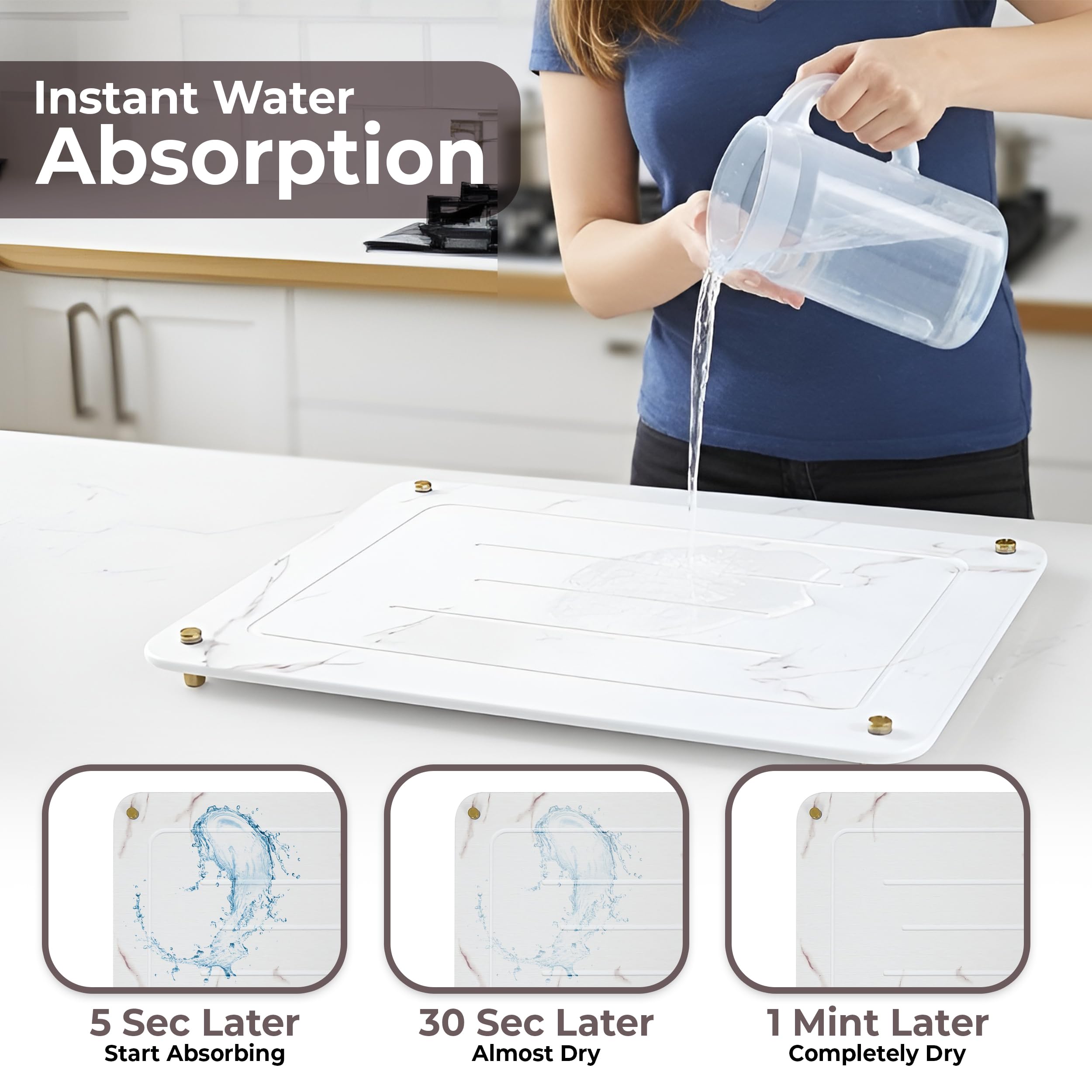 Dropereum diatomaceous earth mat demonstrates high absorption for tabletop drying.