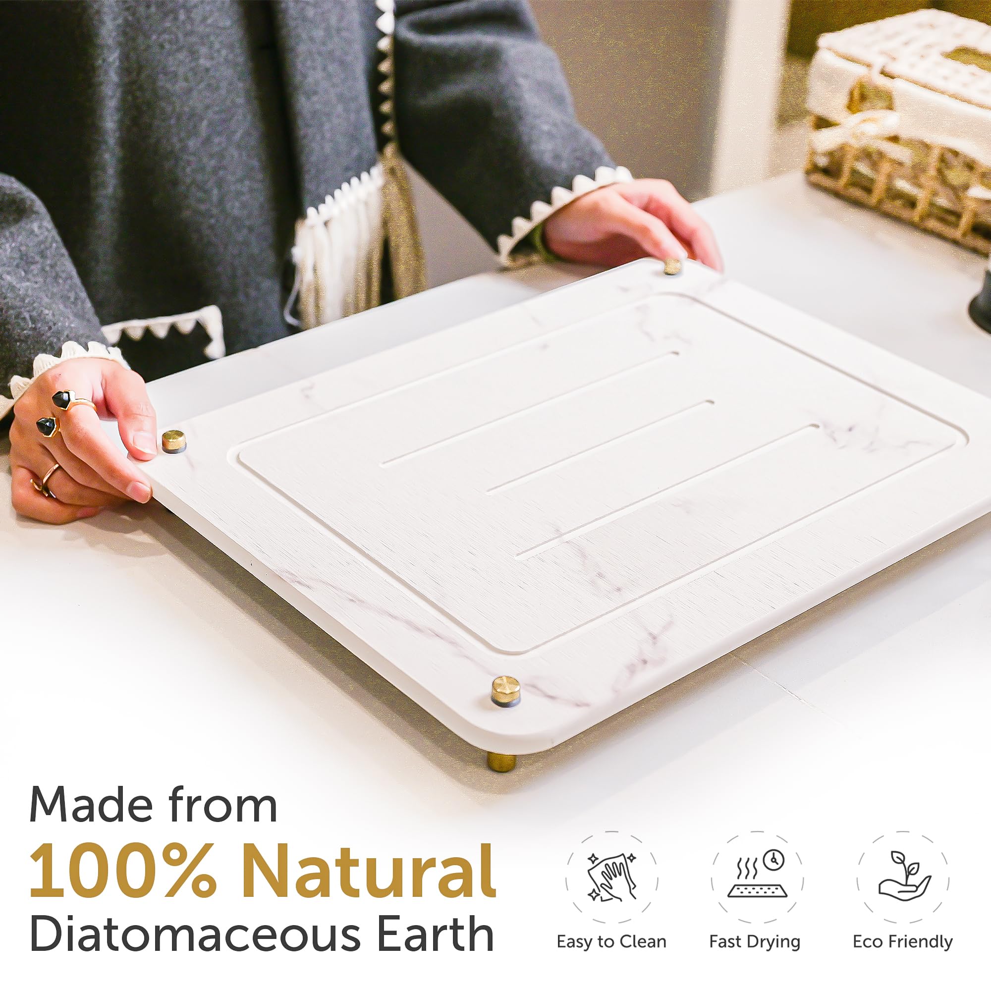 Dropereum multi-use drying mat doubles as a surface for glasses and bowls.