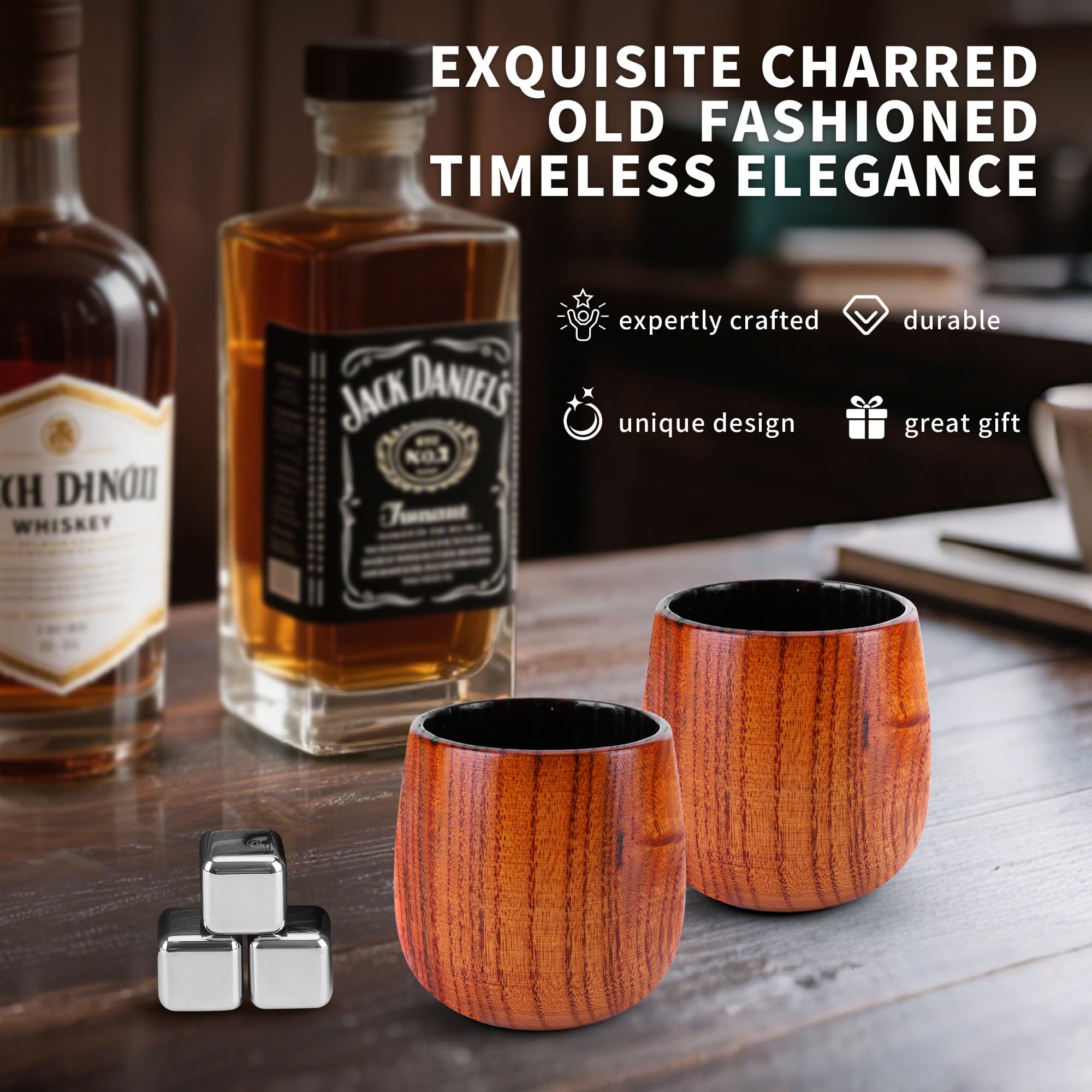 Drtenvd charred wooden glass with six stones supports versatile gift set