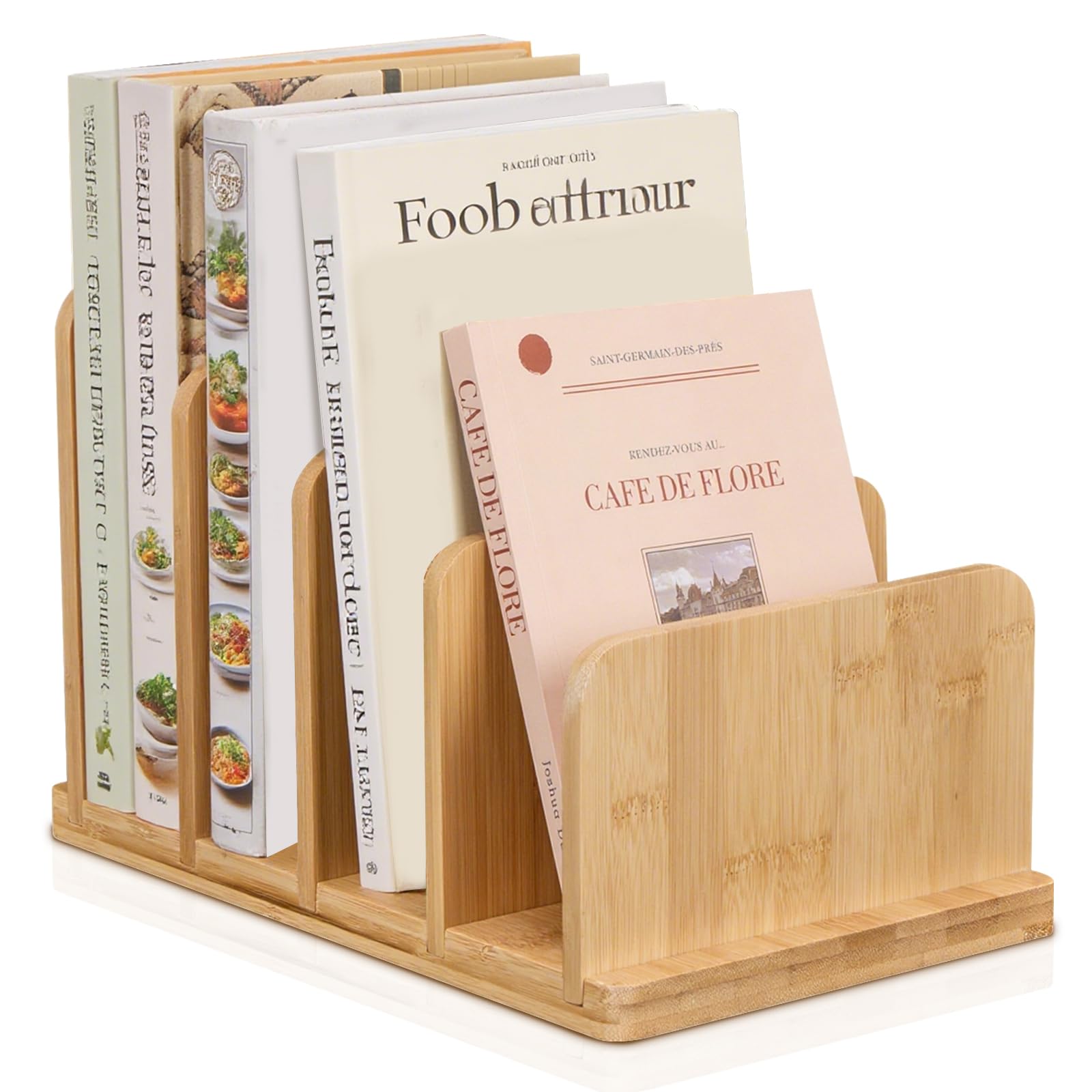 DRXX FEXE bamboo cookbook organizer front view showing stable counter storage