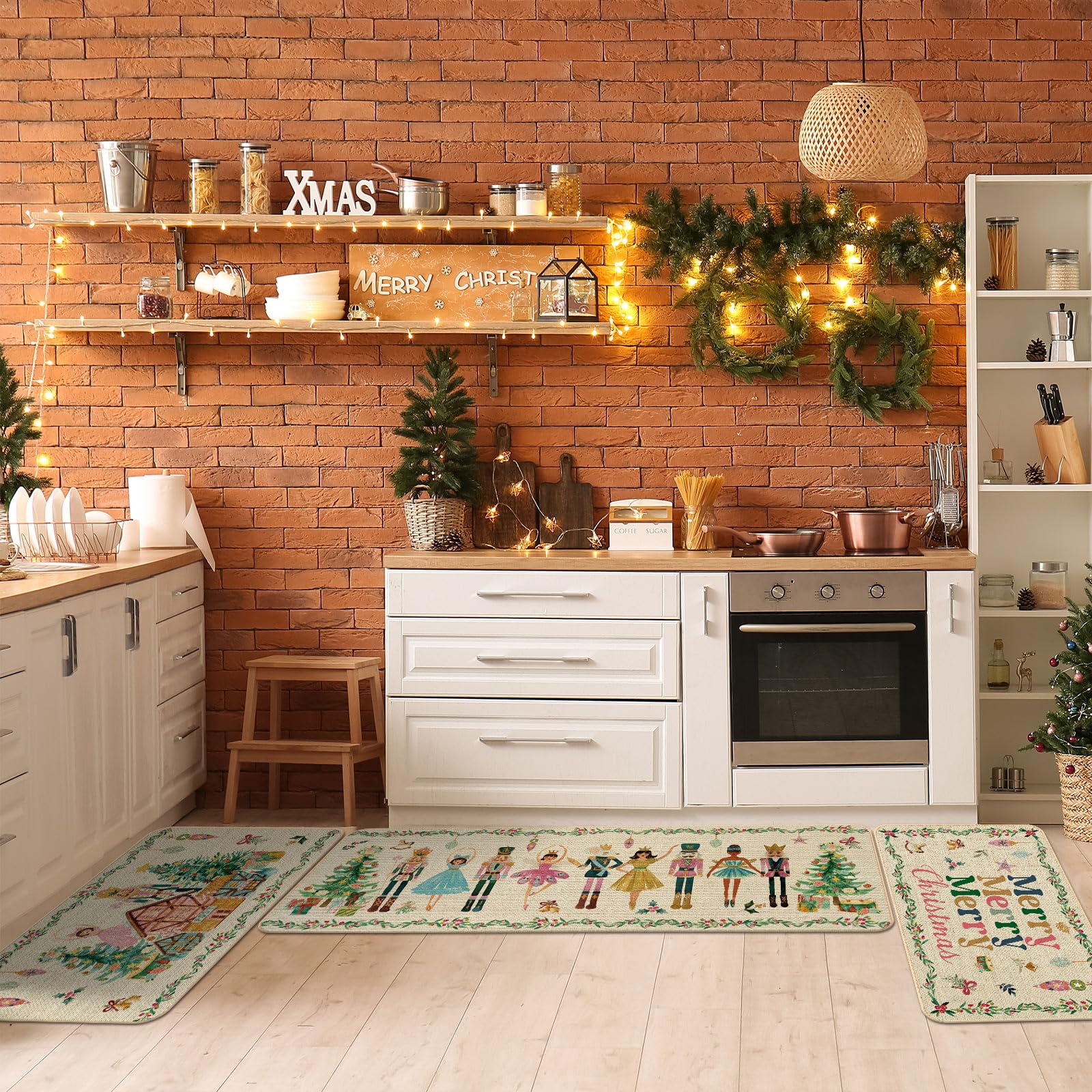Drydiet nutcracker kitchen mat with Merry Christmas text for holiday decor