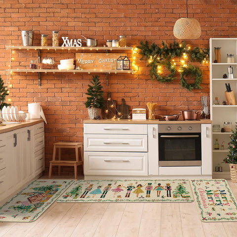 Drydiet nutcracker kitchen mat with Merry Christmas text for holiday decor