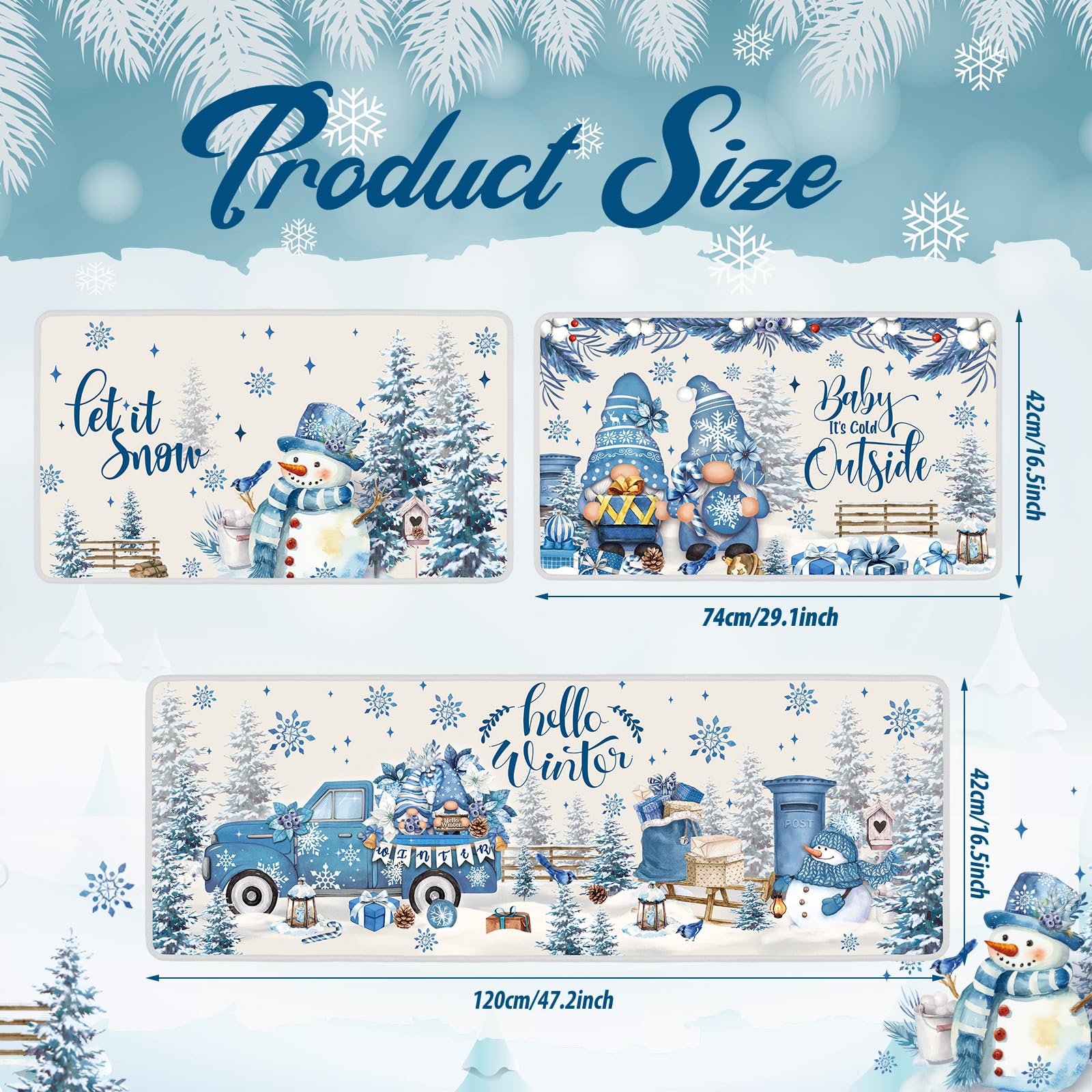 Drydiet winter kitchen rug small mat with snowflakes pattern for easy cleaning.