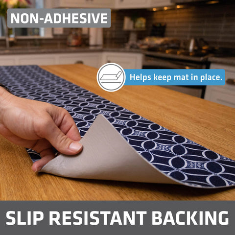Absorbent surface and waterproof backing keep shelves dry and protected.