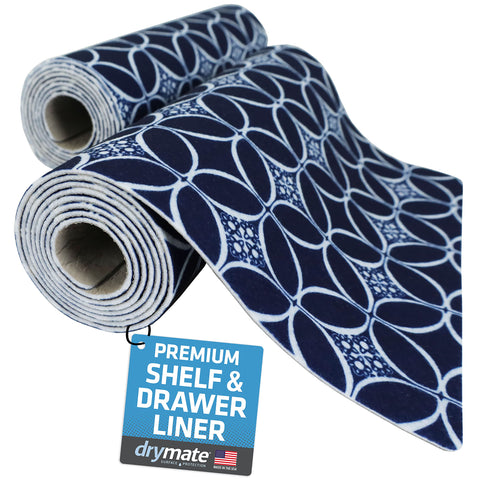 Drymate Premium Luxury Shelf Liner with cushioned fabric protects cabinets from spills and scratches.