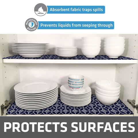 Slip-resistant backing prevents liner from sliding on cabinet shelves.