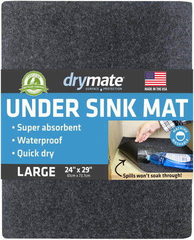 Drymate under-sink mat protects cabinets from spills and leaks.
