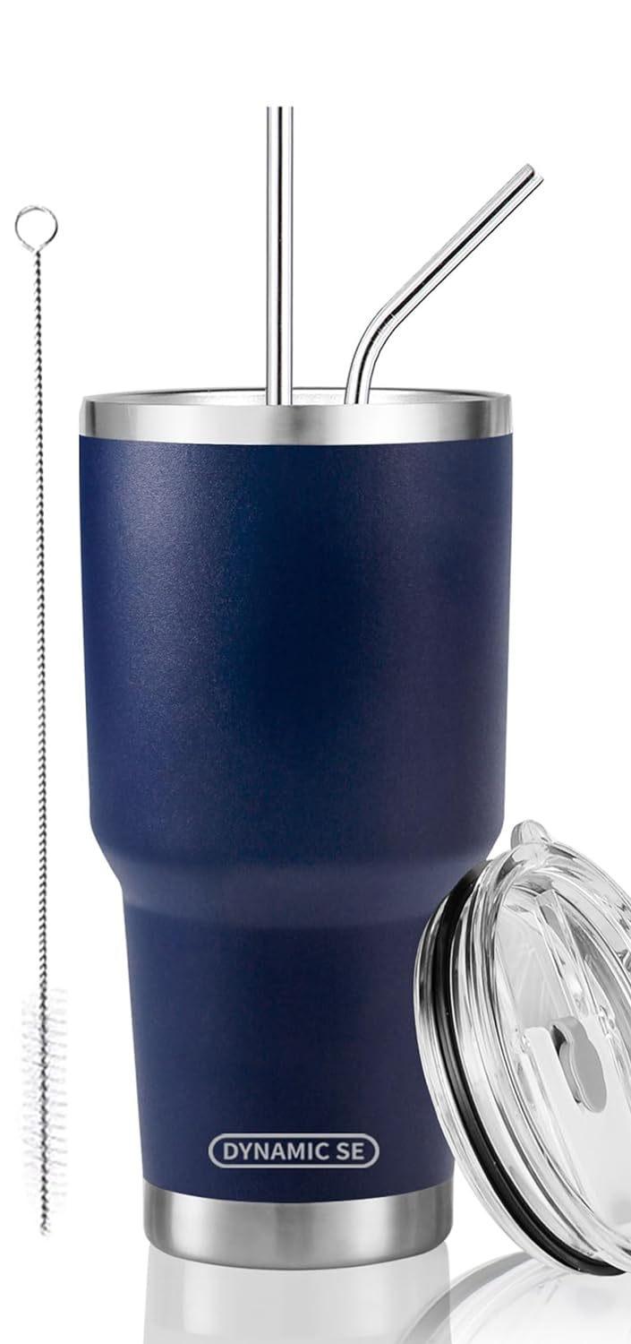 D·S 30 oz navy tumbler front view shows durable stainless steel body for cold or hot beverages.