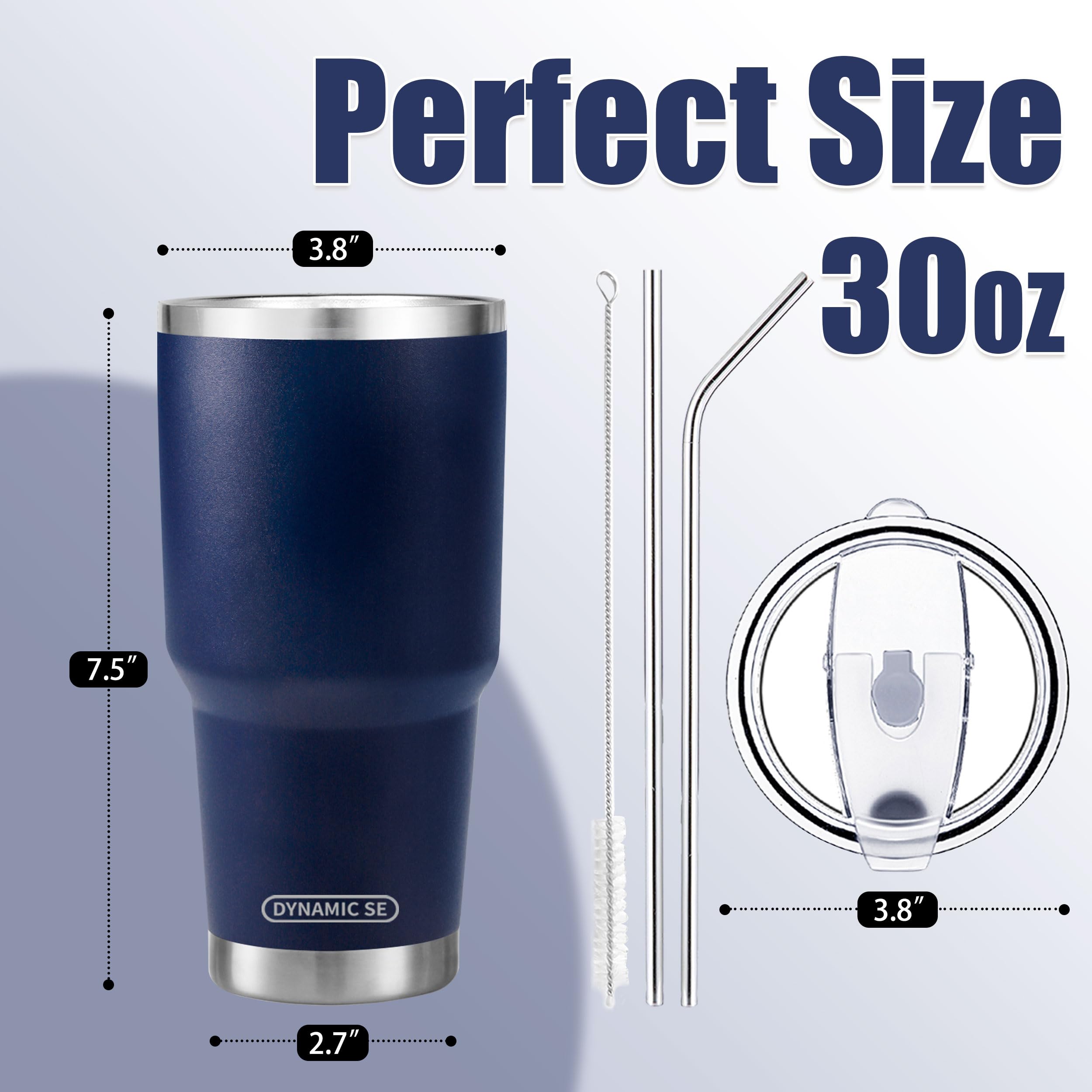 D·S 30 oz navy tumbler with leak-proof lid for spill-free transport.