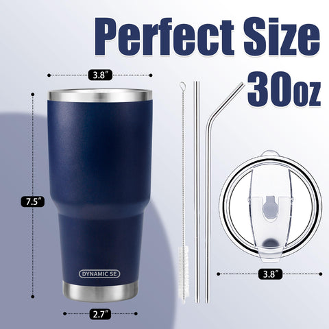 D·S 30 oz navy tumbler with leak-proof lid for spill-free transport.