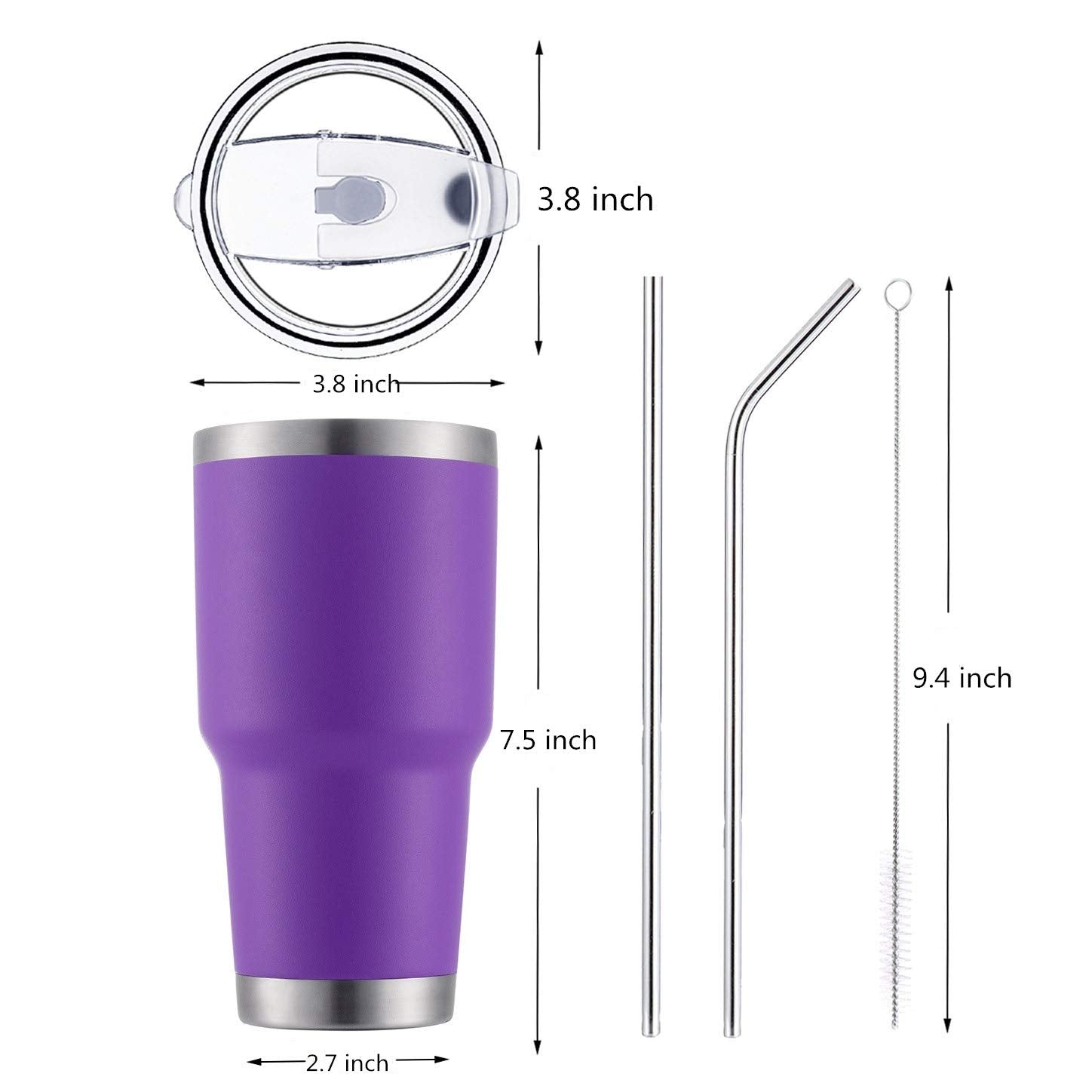DS purple tumbler with cleaning brush for easy maintenance.