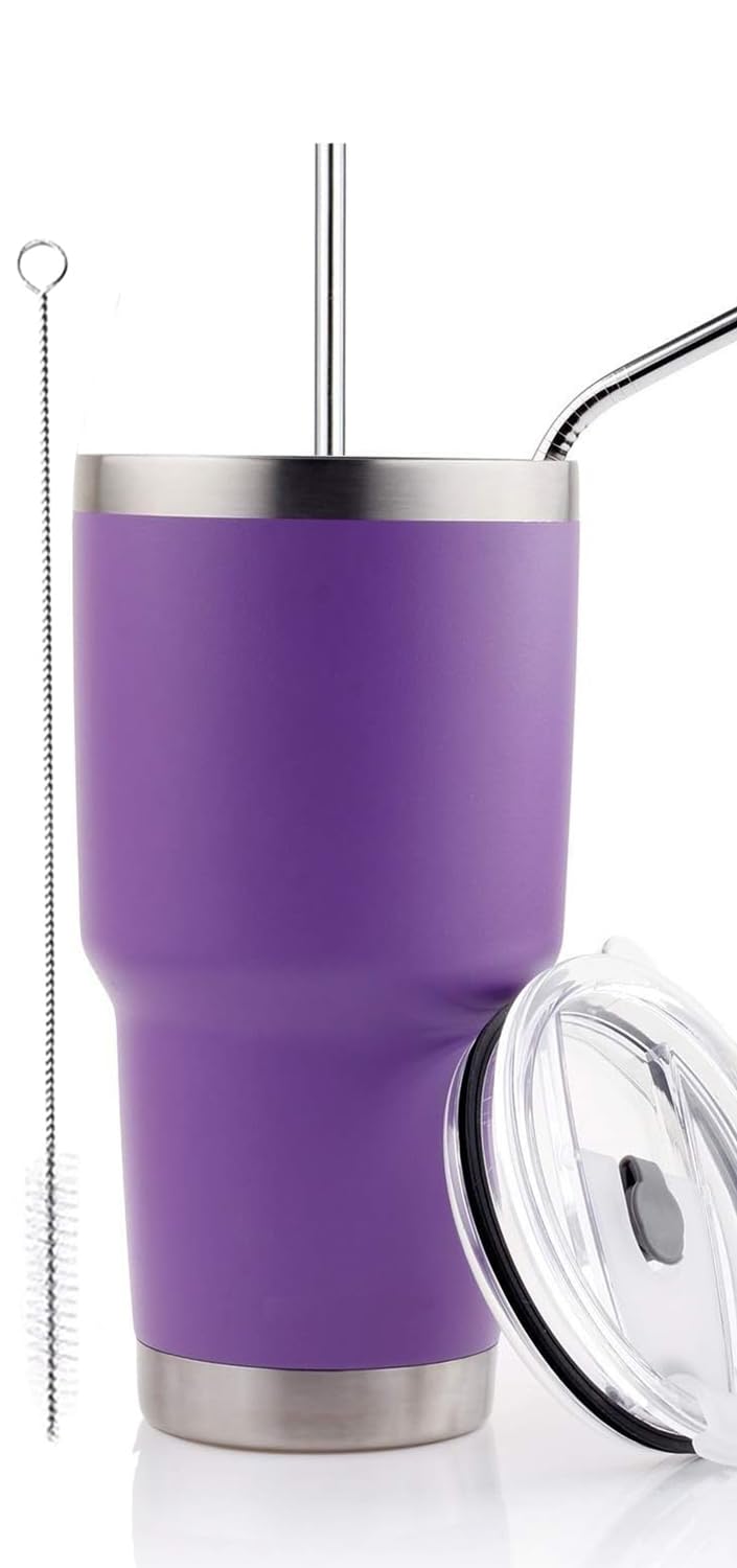 DS 30oz purple tumbler with leak-proof lid for spill-free travel.