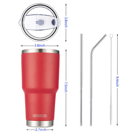 DS 30oz red tumbler features a stainless-steel straw for eco-friendly sipping.