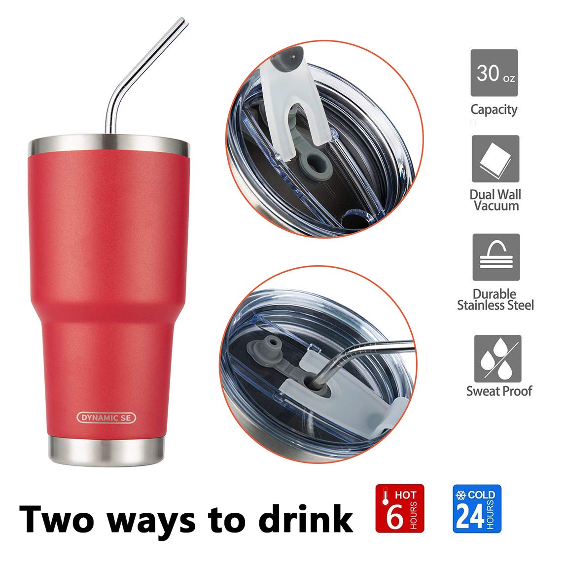 DS 30oz red tumbler straw cleaning brush aids quick maintenance.