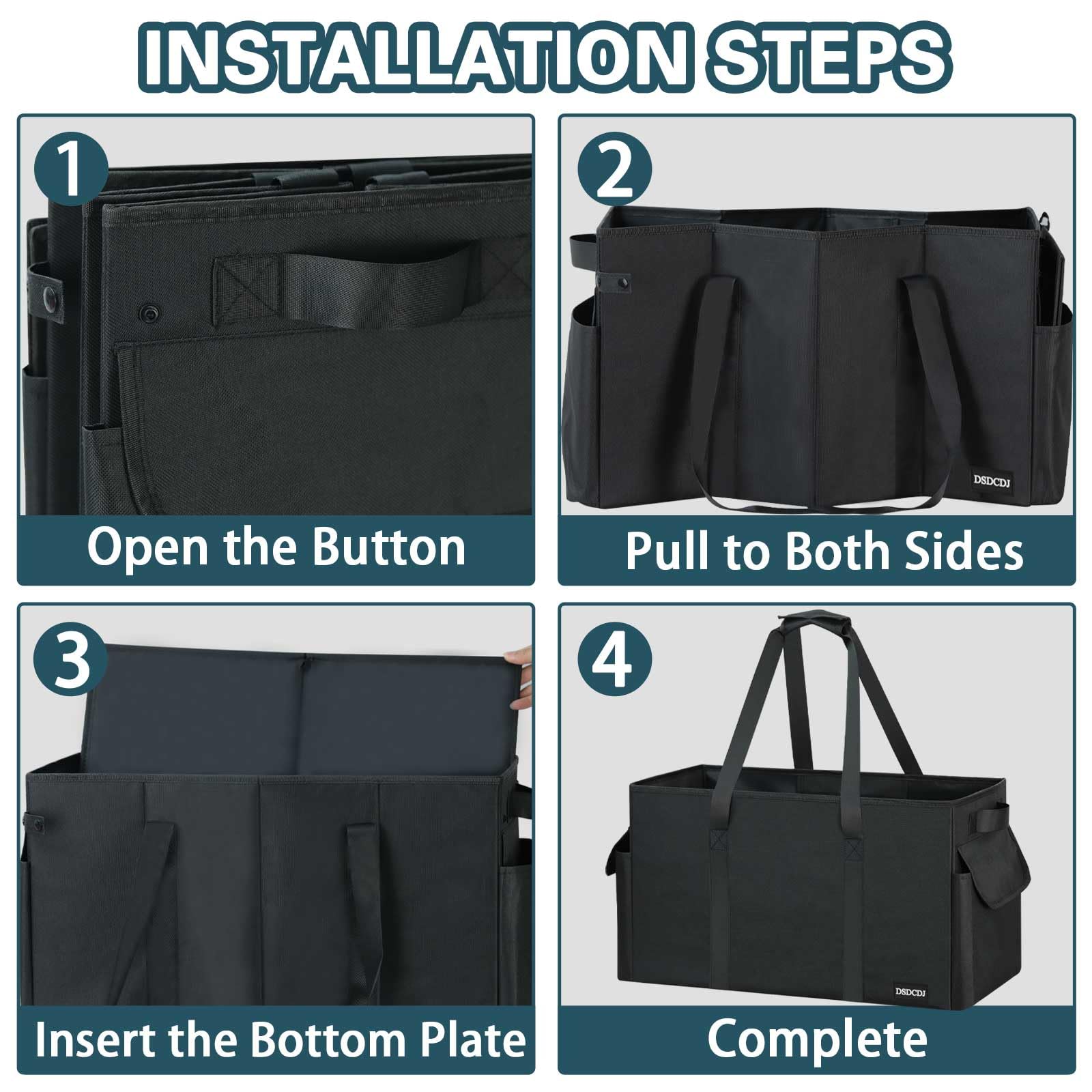 DSDCDJ tote fits neatly in car trunk for groceries and trips.
