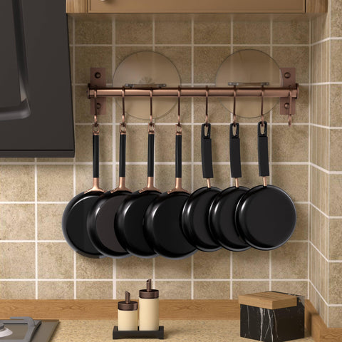 Dseap kitchen rail with 16 S hooks keeps utensils within easy reach.