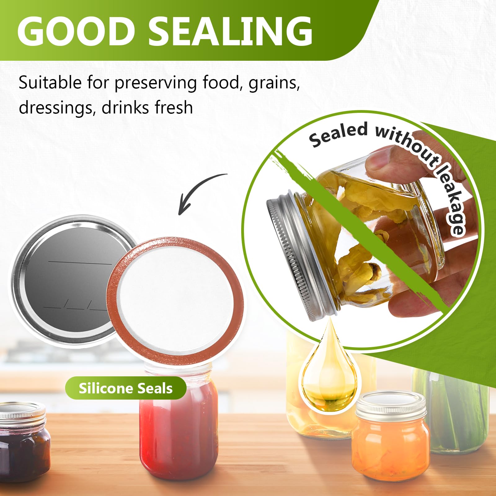 DSJIFGEW silicone-seal lids provide airtight closure for fresh jams
