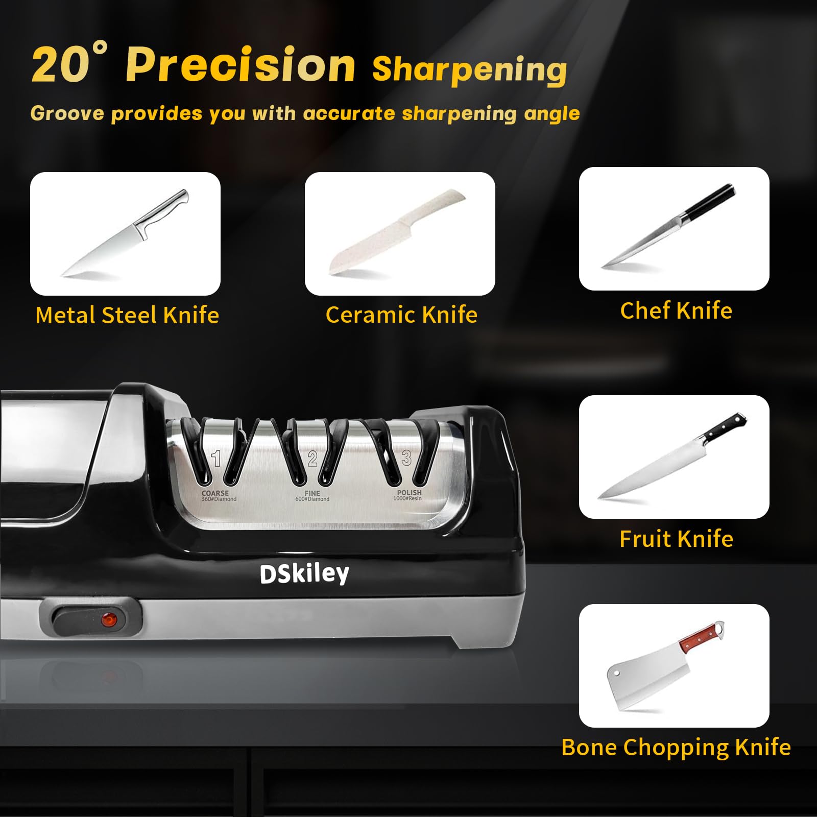 DSKiley compact sharpener keeps counters clean during blade maintenance.