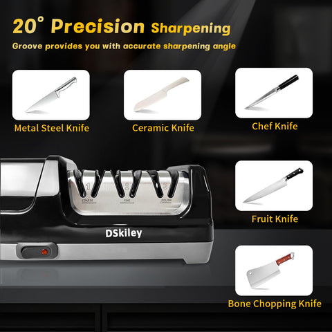 DSKiley compact sharpener keeps counters clean during blade maintenance.