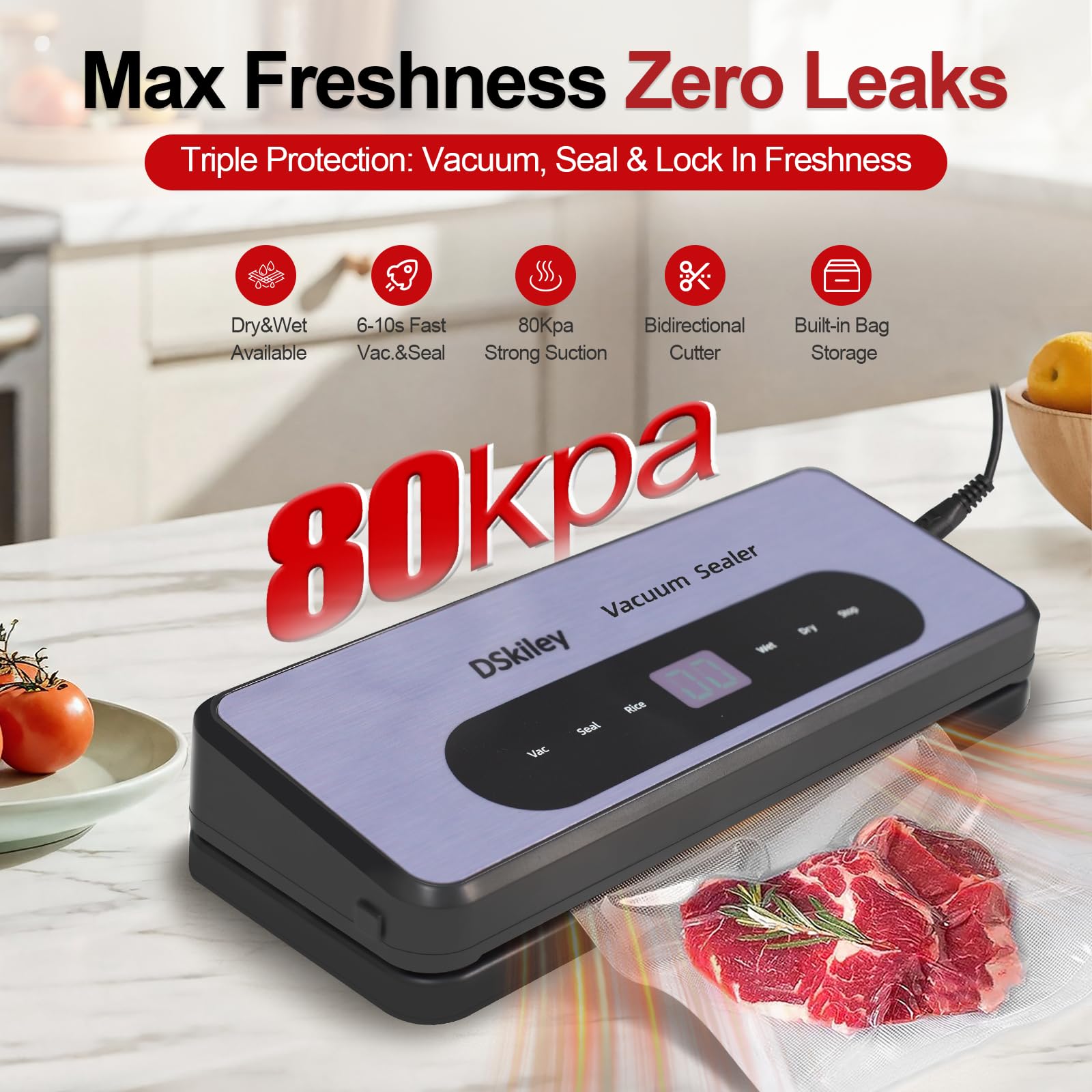 DSkiley vacuum sealer built-in cutter used to customize bag sizes.